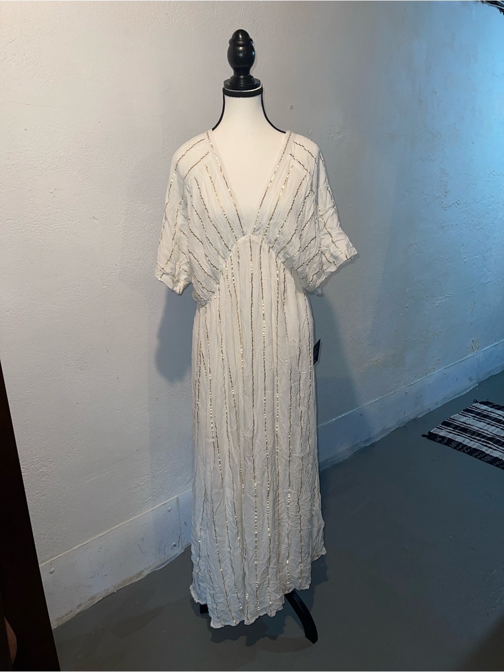 Lulus Goddess Vibes Ivory and Gold Striped Dolman Sleeve Maxi Dress